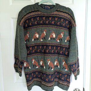 Vintage Acorn Wool Fox Pattern Sweater size L